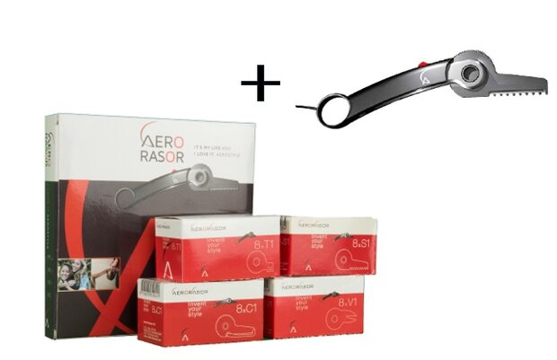 Aerorasor actie set introbox met + 4x mesjes nu met 1 EXTRA single holder